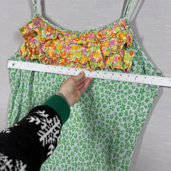 Rixo Dress Womens 2X Green Floral Neon Leopard Sleeveless Ruffle Chic Preppy - Picture 10 of 11